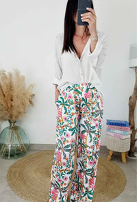 Pantalon CAMELIA vert/rose
