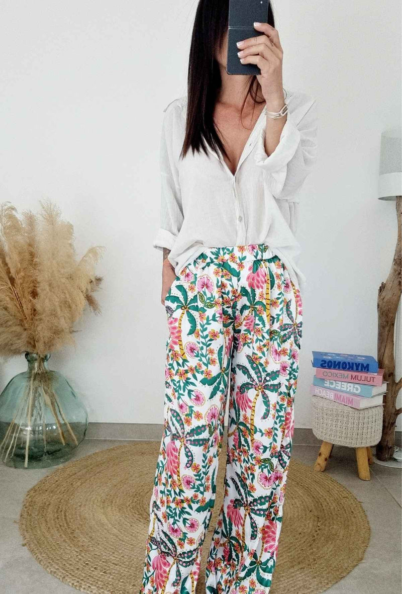 Pantalon CAMELIA vert/rose