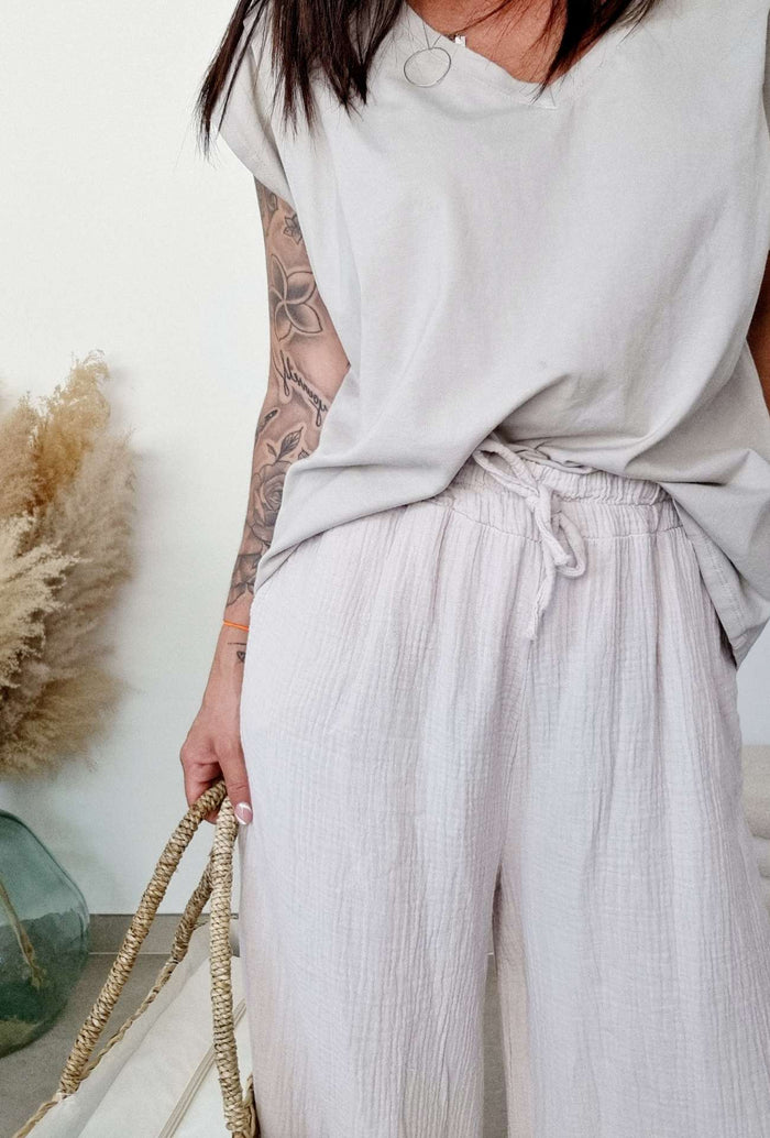 Pantalon Cathy en Gaze de Coton Sable