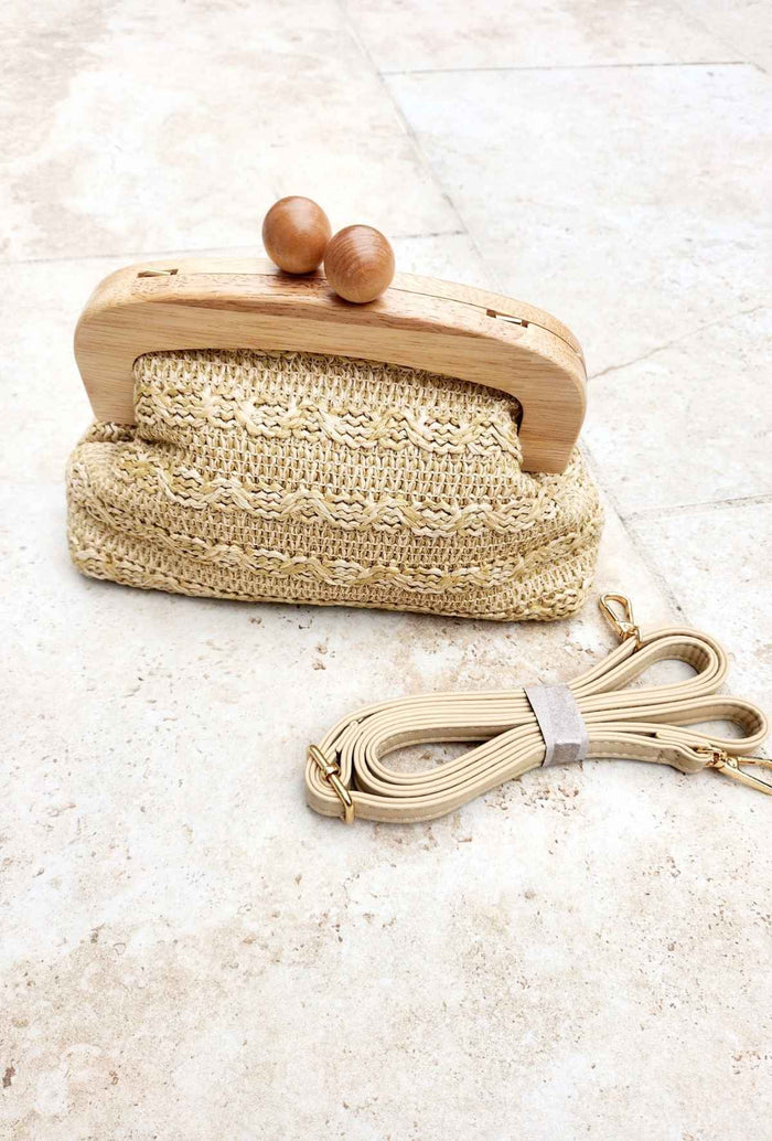 Sac MONNEY bois/rafia beige