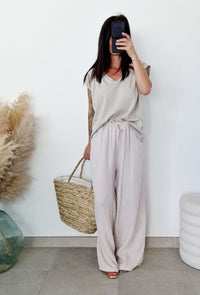 Pantalon Cathy en Gaze de Coton Sable