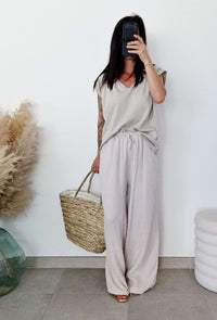 Pantalon Cathy en Gaze de Coton Sable
