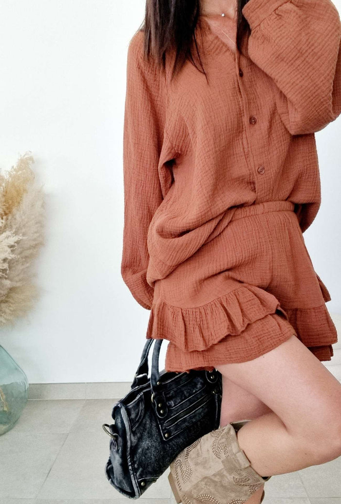 Short Gaze de coton CATHY Terracotta