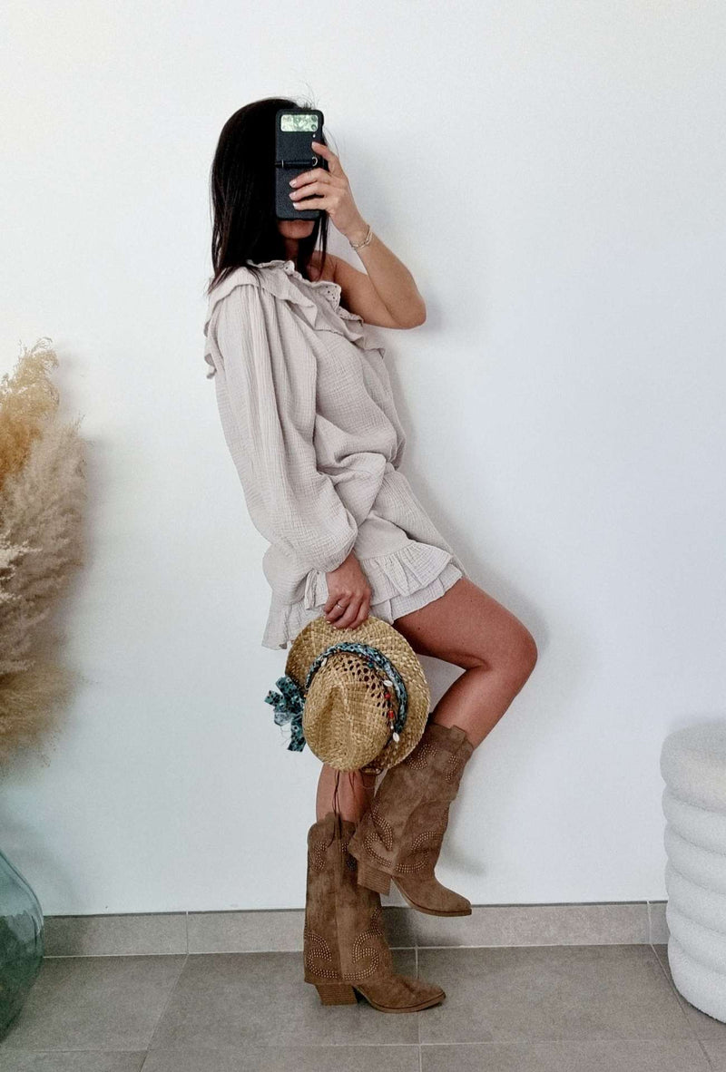 Short Gaze de coton CATHY Sable