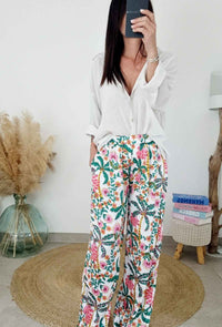 Pantalon CAMELIA vert/rose