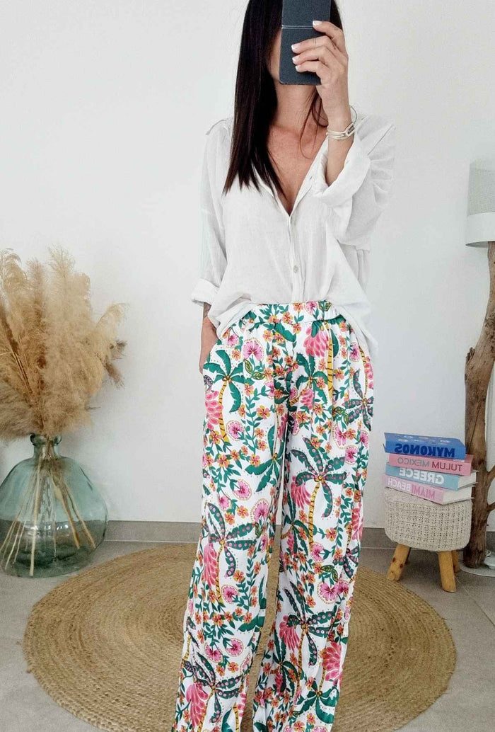 Pantalon CAMELIA vert/rose