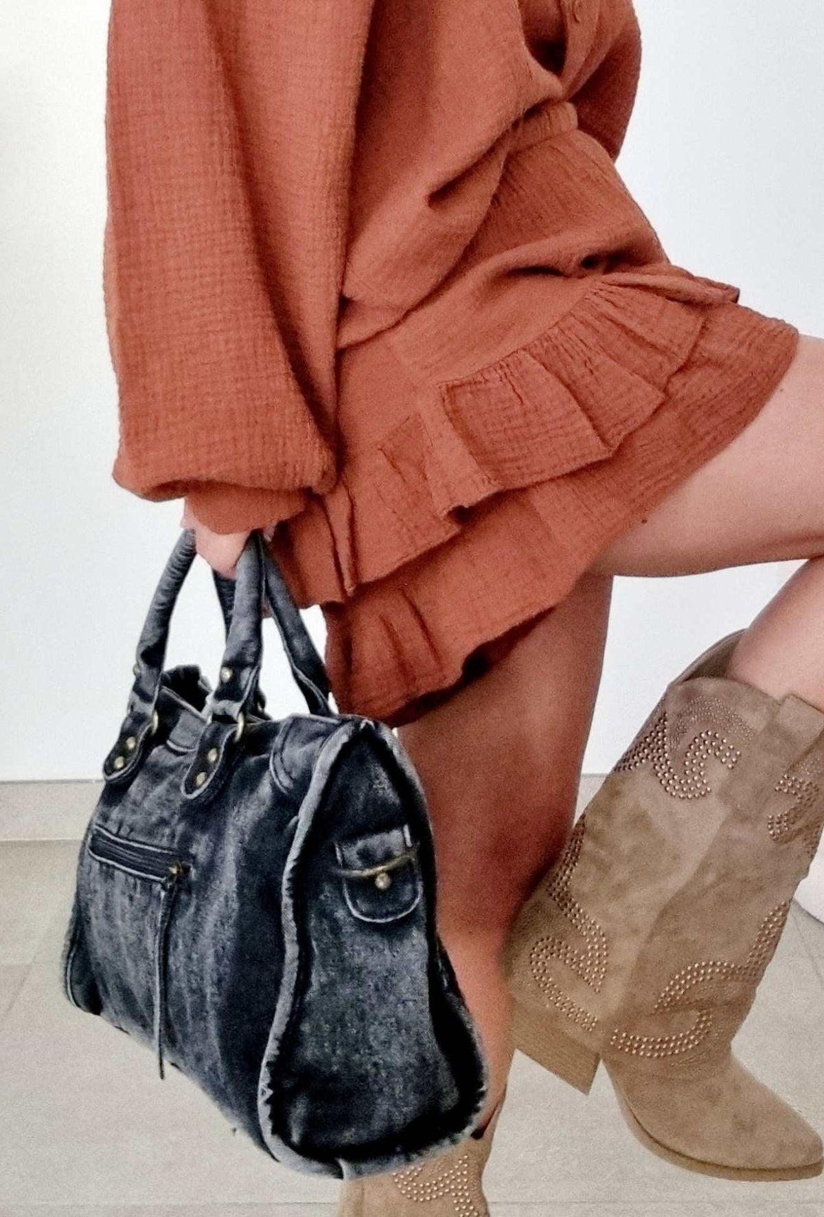 Short Gaze de coton CATHY Terracotta