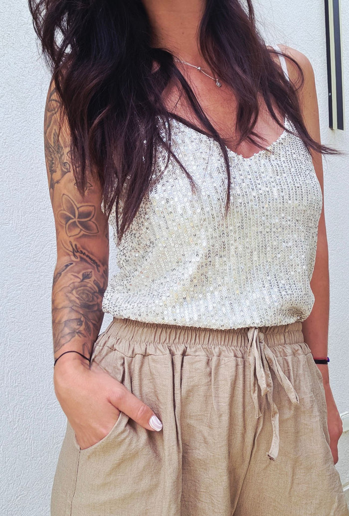 Top à sequins MARIA Argenté