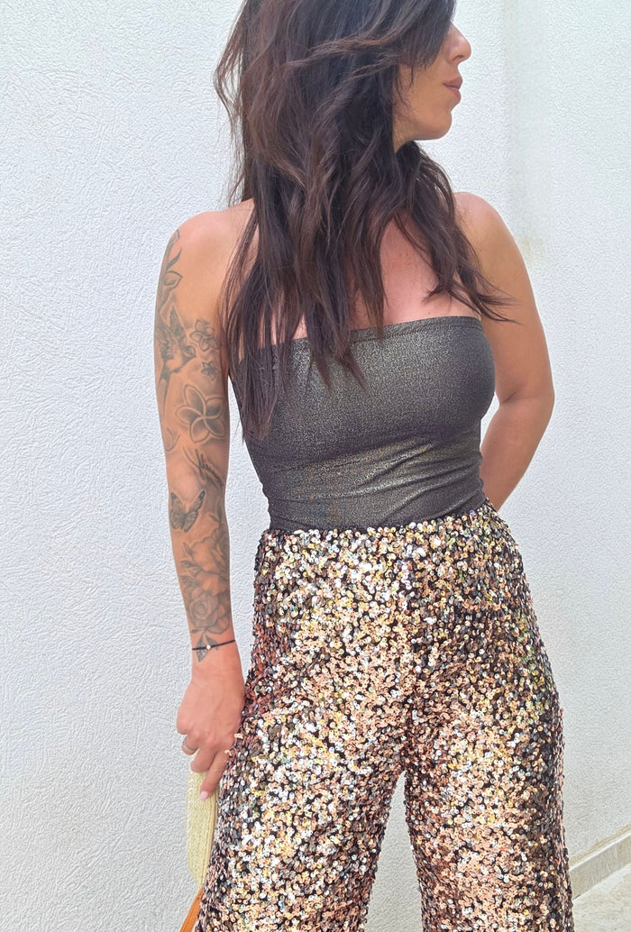 Pantalon SOPHIE sequins Rose Doré