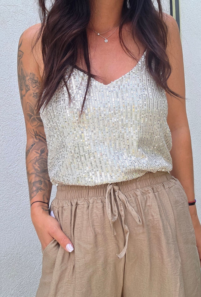 Top à sequins MARIA Argenté