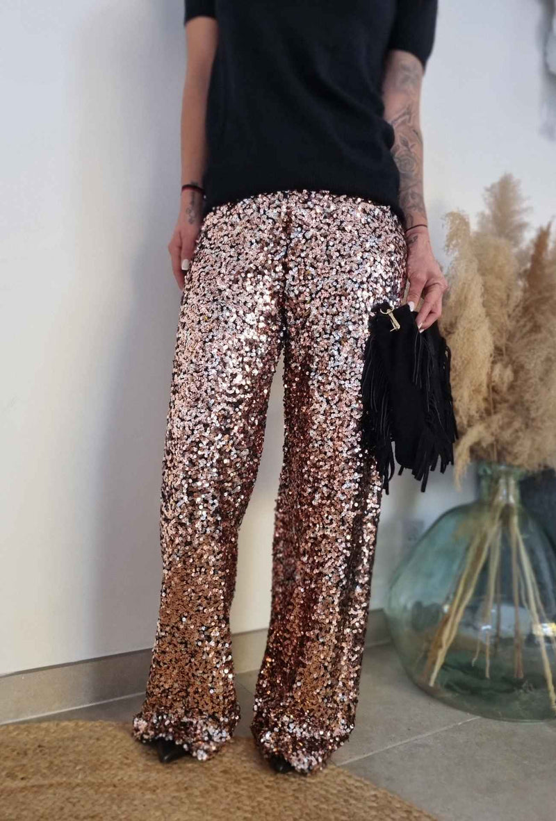 Pantalon SOPHIE sequins Rose Doré