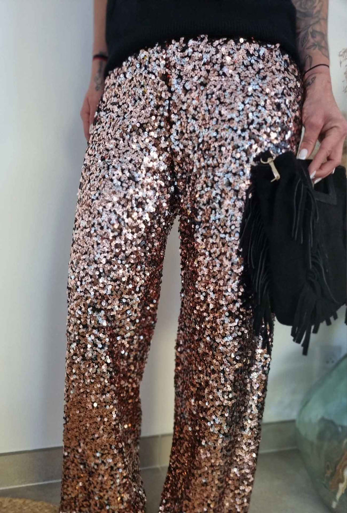 Pantalon SOPHIE sequins Rose Doré