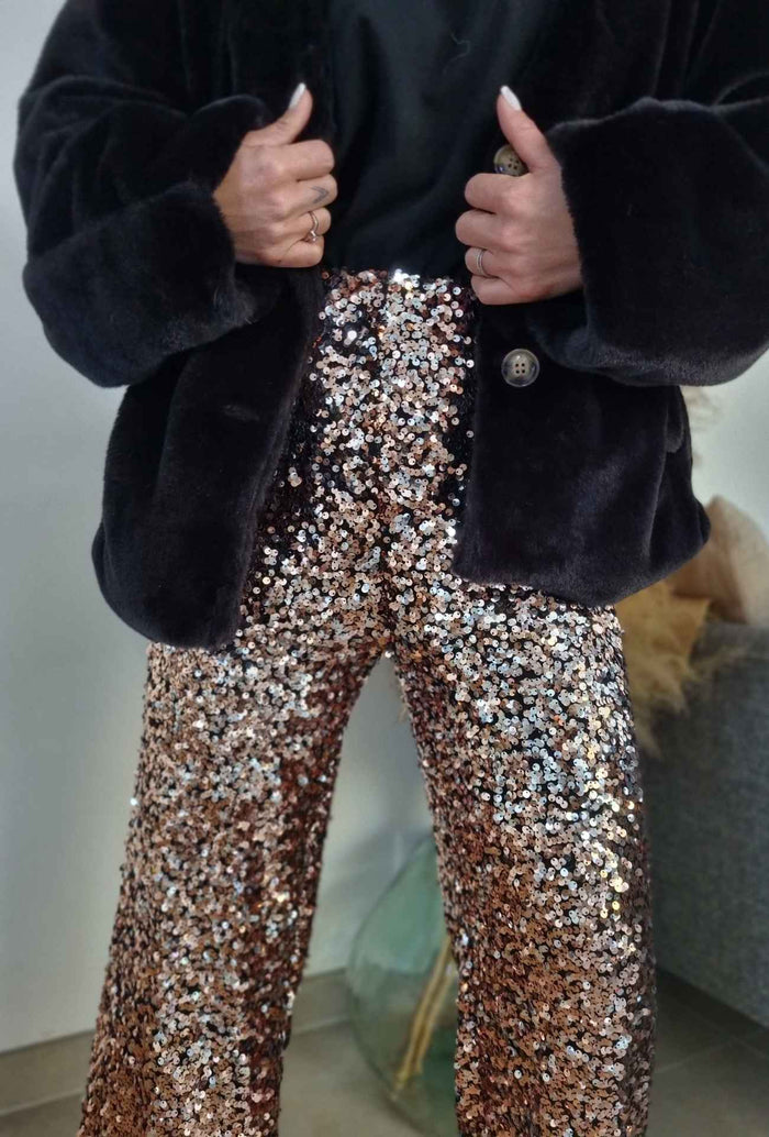 Pantalon SOPHIE sequins Rose Doré