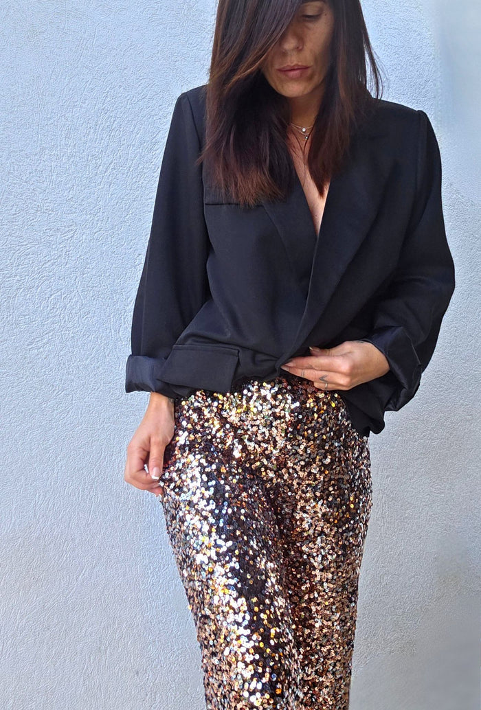 Pantalon SOPHIE sequins Rose Doré