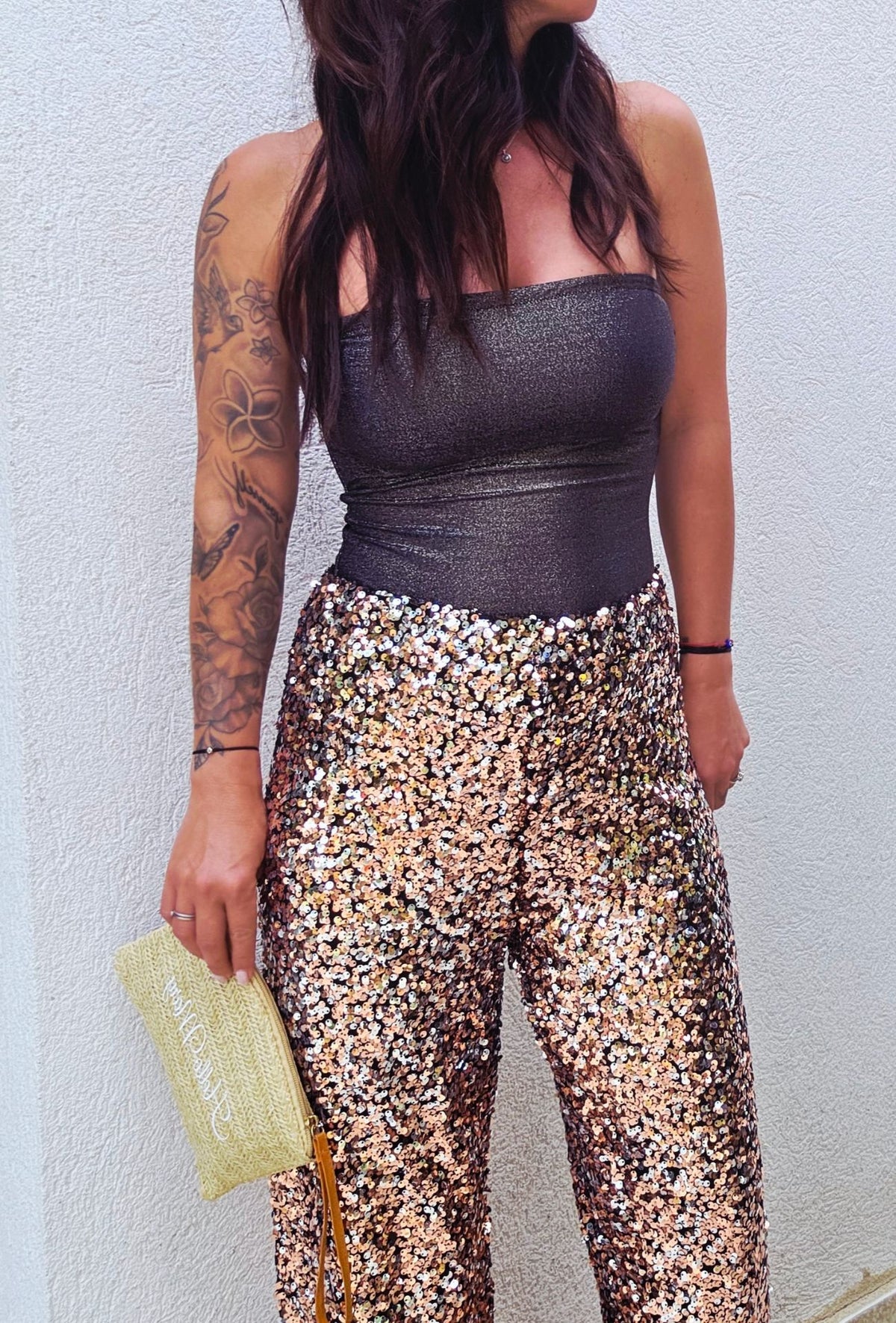 Pantalon SOPHIE sequins Rose Doré