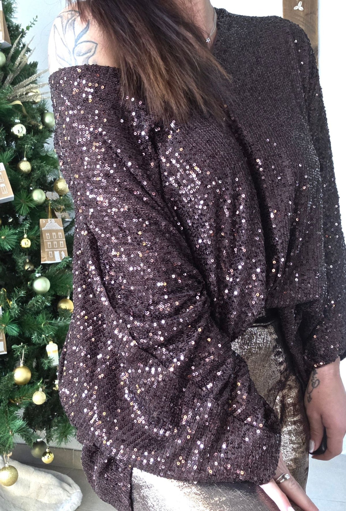 Haut sequins AMBRE Marron