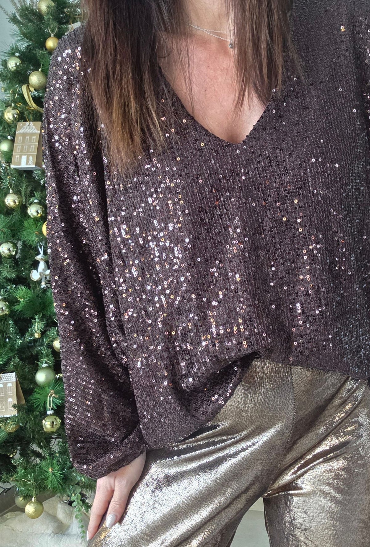 Haut sequins AMBRE Marron