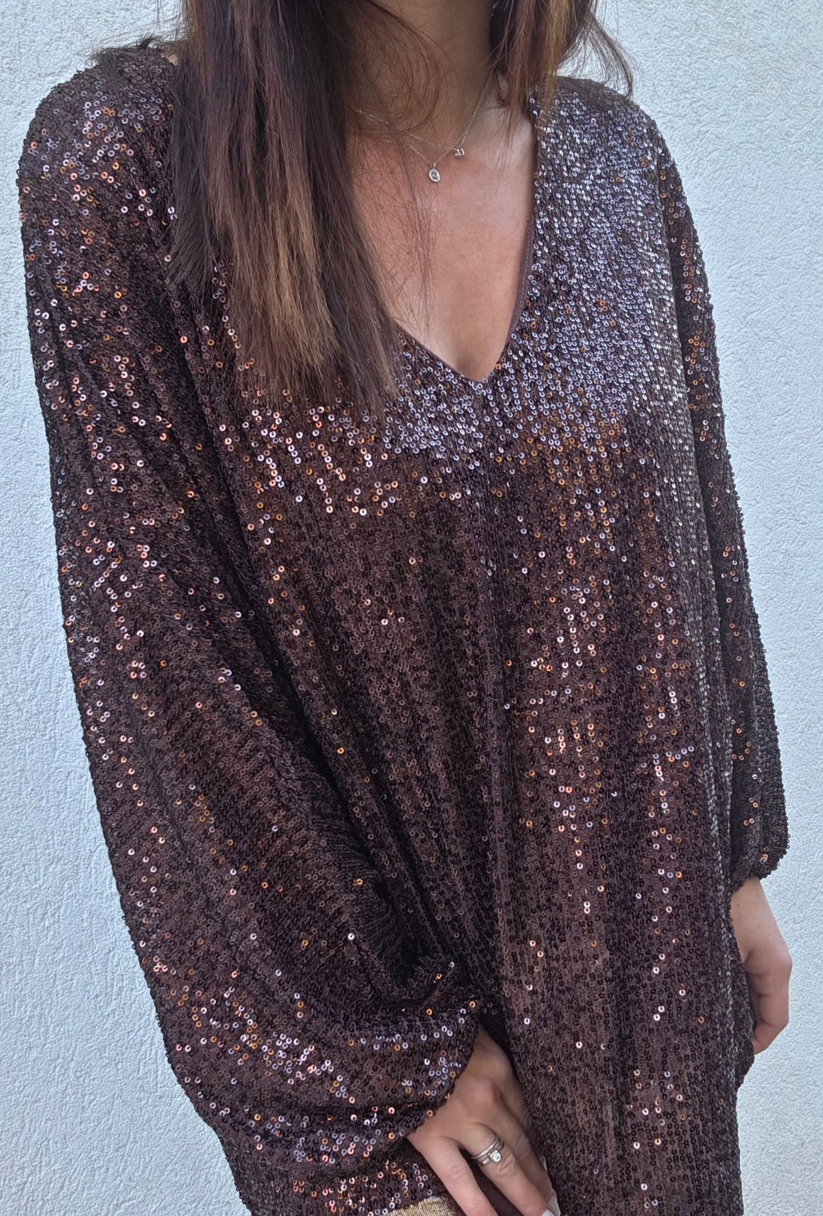 Haut sequins AMBRE Marron