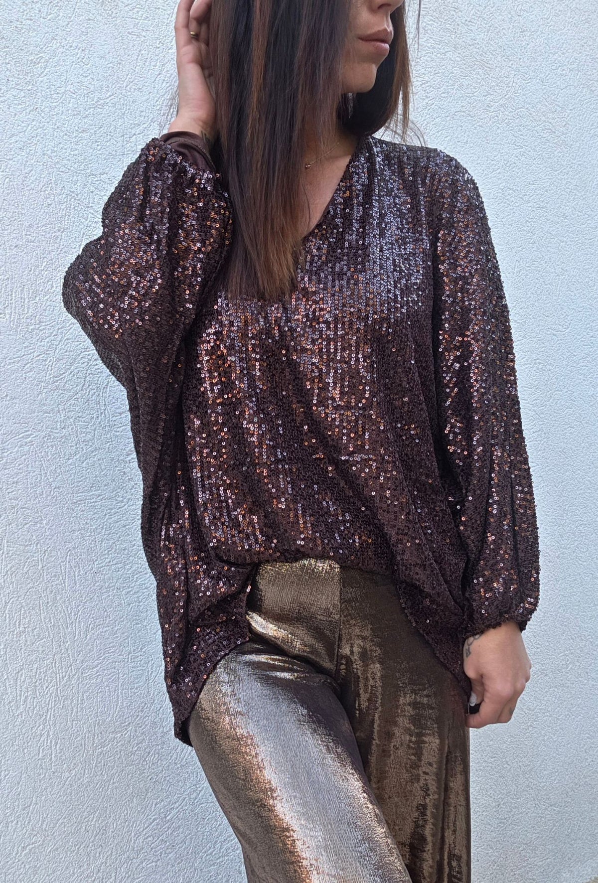 Haut sequins AMBRE Marron