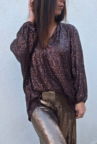 Haut sequins AMBRE Marron